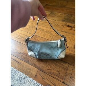 Y2K Coach Signature Jacquard C Monogram Shoulder Bag Light Blue Leather Trim